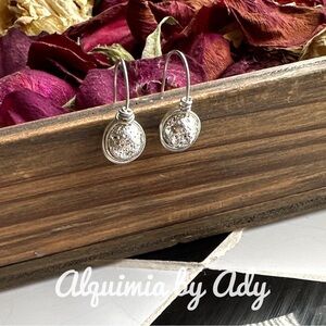 Lava rock metallic silver dangle spheres drop earrings handmade jewelry